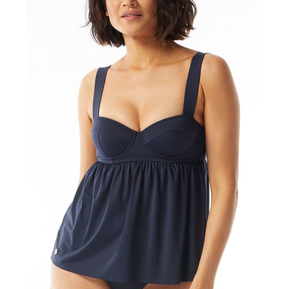 Michael Kors Baby Doll Tankini Top Navy Swimsuit Swim Small S - Picture 4 of 5